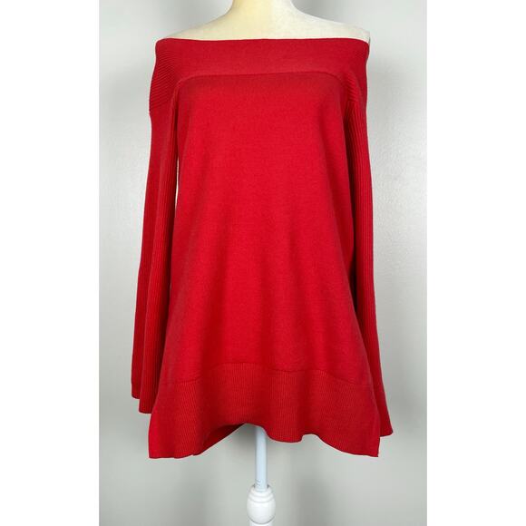 Anthropologie Elise Off Shoulder Bell
Sleeve Tunic Sweater Red Small Holiday - Picture 3 of 11